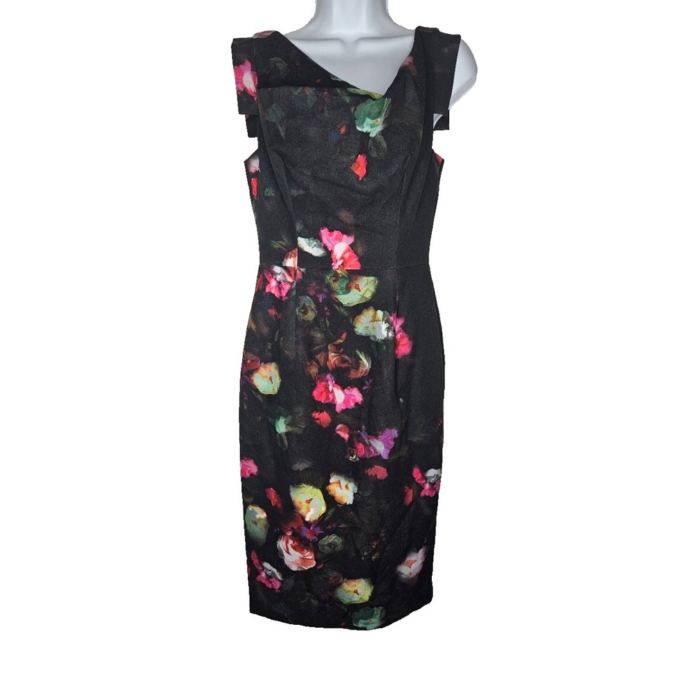 Black Halo Floral Sheath Dress Womens 2 Asymmetric Cocktail Gothic Romantic